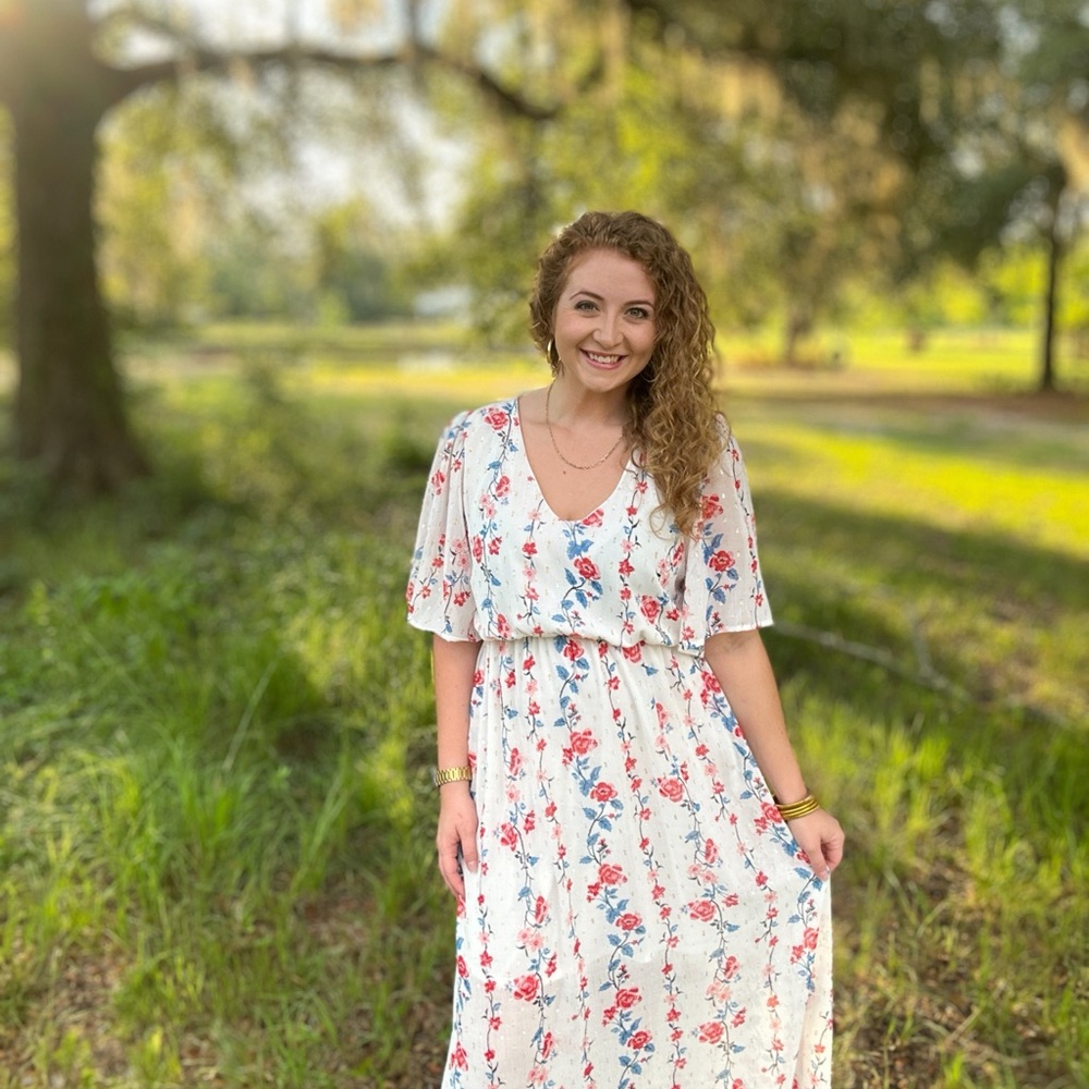 Ivory Floral Woven Maxi Dress